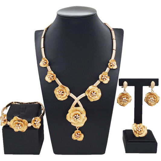 Zhuerrui Available Luxury Gold Jewelry Sets Favors Flower Beads Necklace Jewelry Set High-end Woman Christmas Gifts HA23250