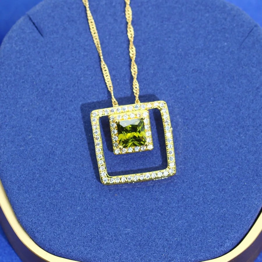 XOTICA 18K Gold Plated Unique Jewelry Sets for Women Wedding Olive Green Zirconia Earrings Necklace Pendant Ring Dating Gifts