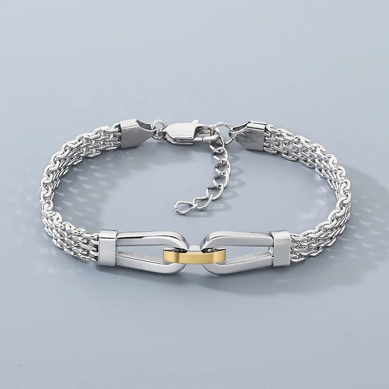 Kalen Ins Hollow Woven Chain Bracelet Niche Design Horseshoe Buckle Adjustable Stainless Steel Men Bracelet