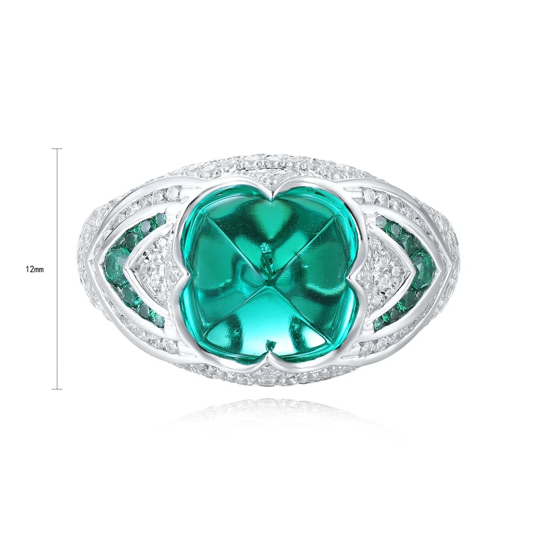 Gemfiori Emerald Ring for Men Engagement Rings Silver Sterling 925 3CT Sugar Loaf Lab Grown Emerald Unisex Rings Non Tarnish Non Allergic