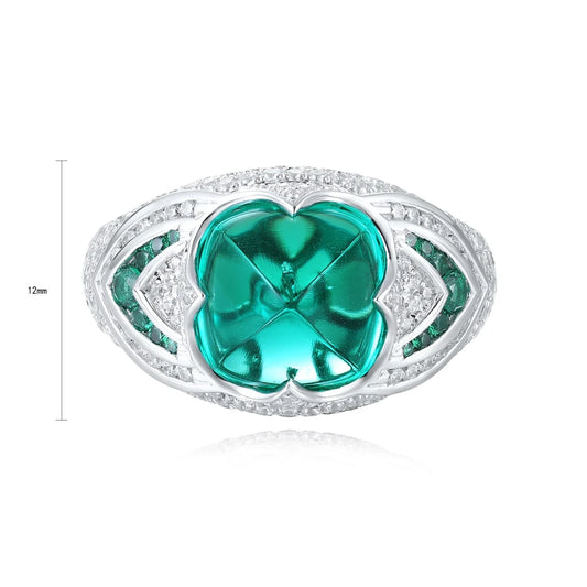 Gemfiori Emerald Ring for Men Engagement Rings Silver Sterling 925 3CT Sugar Loaf Lab Grown Emerald Unisex Rings Non Tarnish Non Allergic