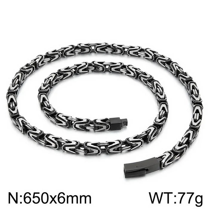 REBEL Men Vintage Stainless Steel Fading Effect Byzantine Links 660mm Necklace&220mm Bracelet Jewelry Set