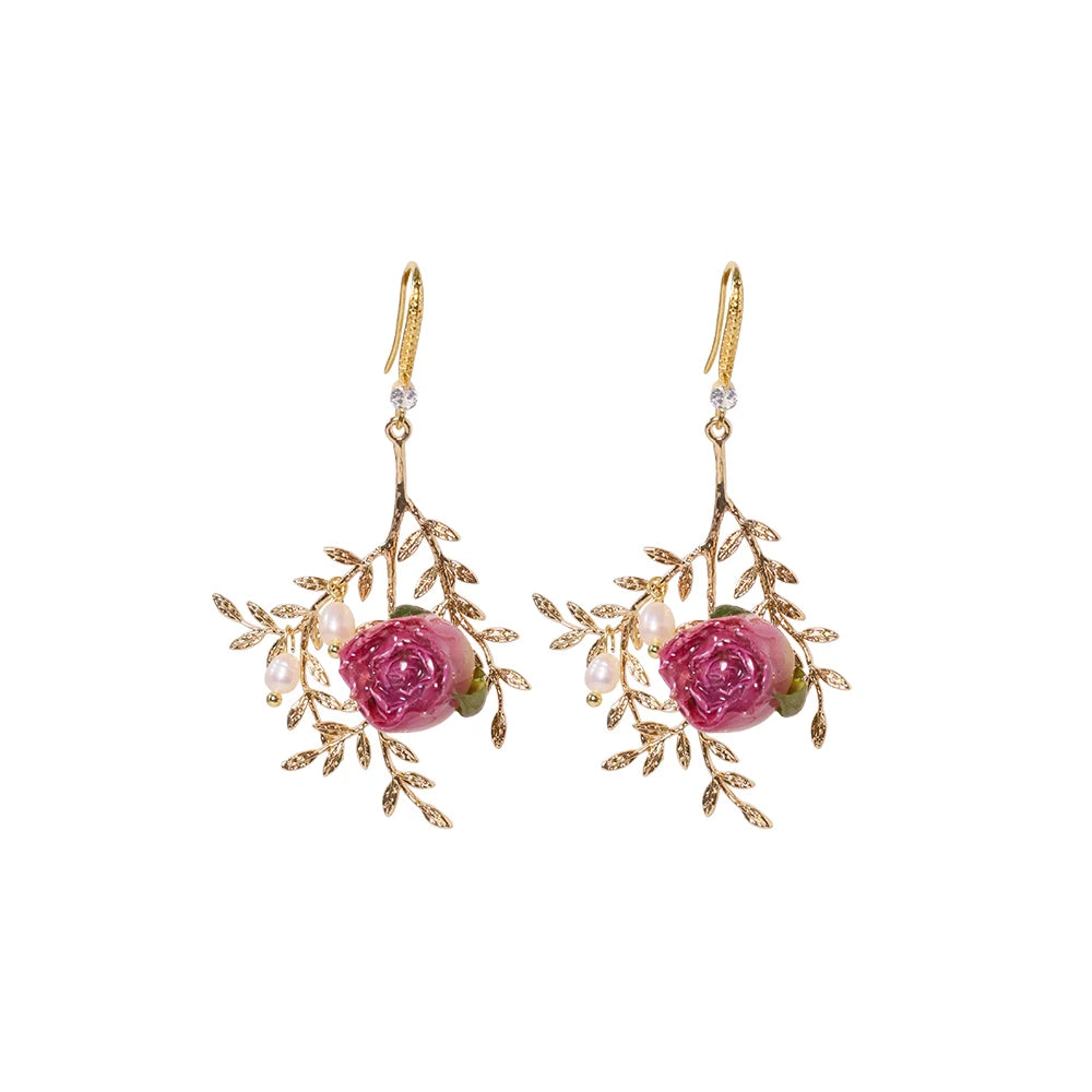 Natural Pearls Bead Dropping Glue Flower Earrings Korean Style Women Luxury Jewelry Fashion Ladies and Girls Gift  GE1517A