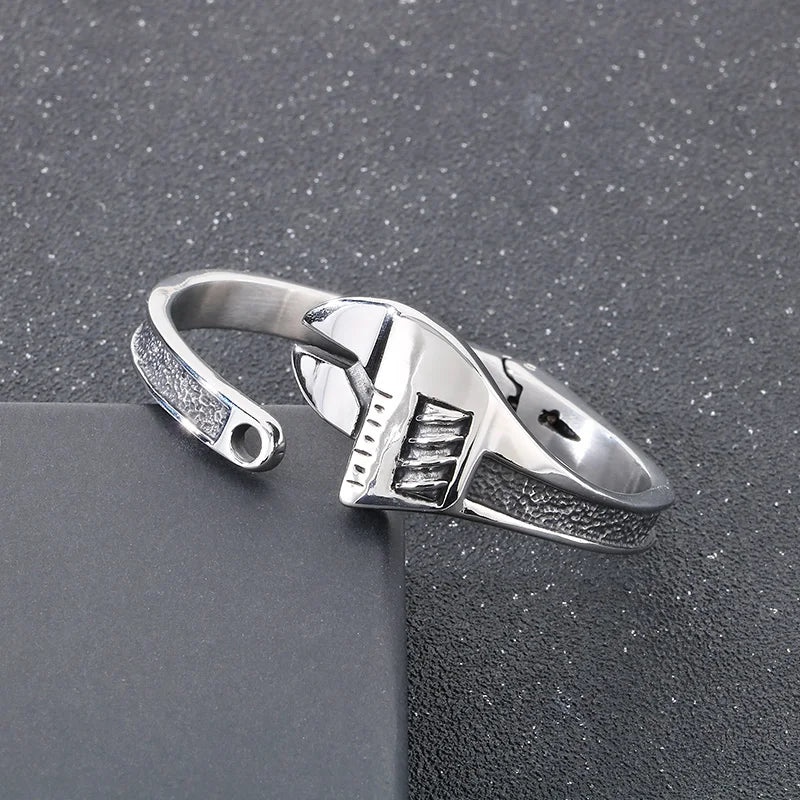 KALEN Men Cool Stainless Steel Fashion Bracelets & Bangles Open Cuff Wrench Charm Bracelet