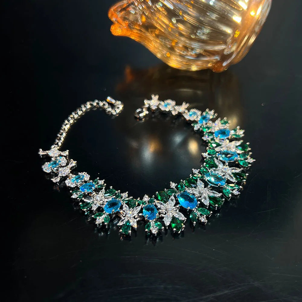 S&S Sapphire Zircon Necklace, Italian Exquisite Craftsmanship, Fashionable and Luxurious Jewelry for Dinner Ceremonies