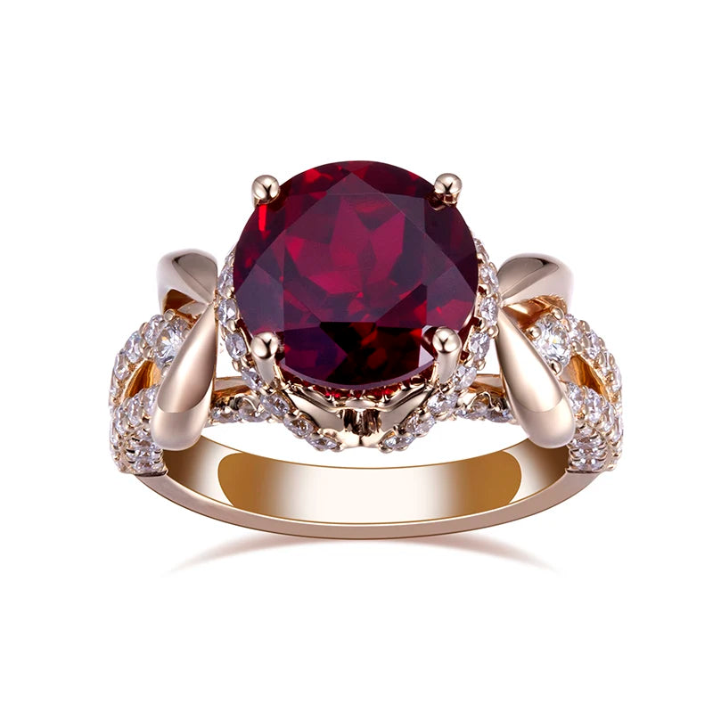Gemfiori Messi Gems MSR-816 Engagement Ring 14K Yellow Gold 9.5mm Round Lab Created Ruby Fine Jewelry Rings