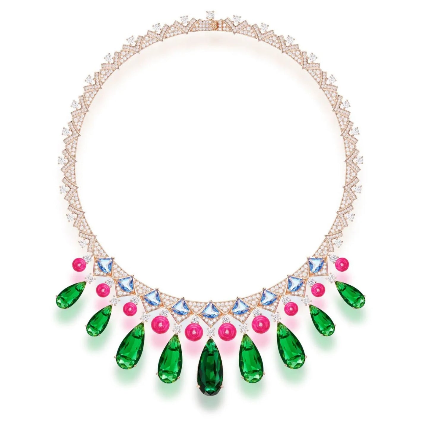 African Bridal Cubic Zirconia Statement Necklace & Earrings Set — Silver & Rose Gold