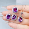 ArtistA Natural Amethyst Jewelry Set with 925 Sterling Silver for Women Oval Shape Purple Gemstone Ring Pendant Earrings Fine Jewelry