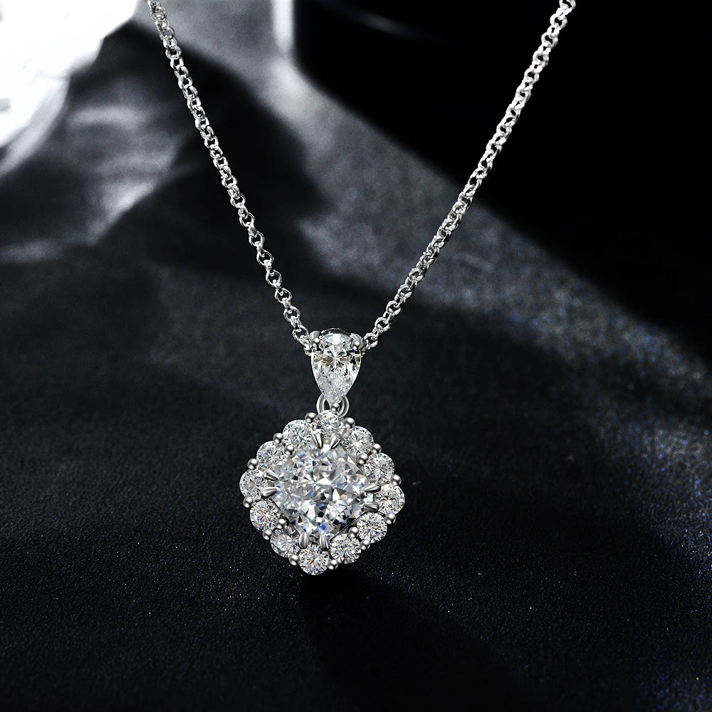 MUSHAN Jewelry Factory Cross Border Bestseller 925 Sterling Silver 2 Carat Square Padma Red 7*7 Necklace 40+5cm