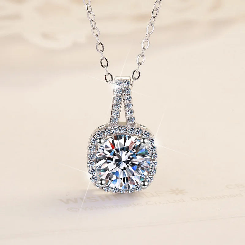 925 Sterling Silver 18K Gold Plated Luxury Pendant with Prong Set Loose Moissanite 1-2 CT Brilliant Cut Women's Wedding Gift