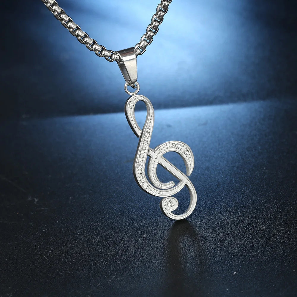 Stainless Steel Romantic Note-shaped Pendant Bamboo Chain Chai Trendy Music Festival & Party Symbol Necklace