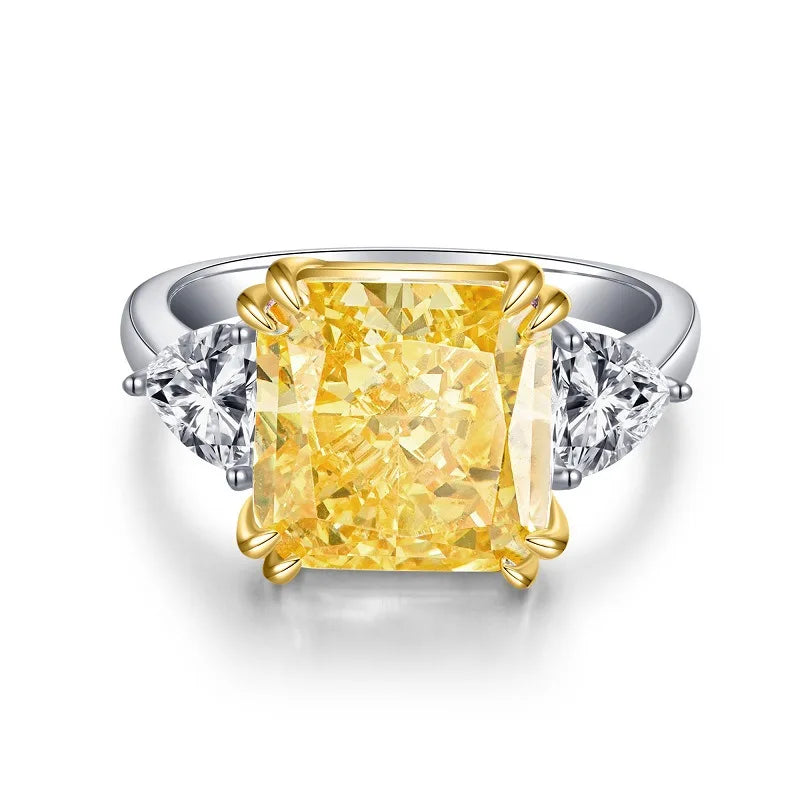 Trendy 925 Sterling Silver 5A 8A Yellow Cubic Zirconia Ring for Women Engagement Promise Bride Rings Customized Jewelry Supplies