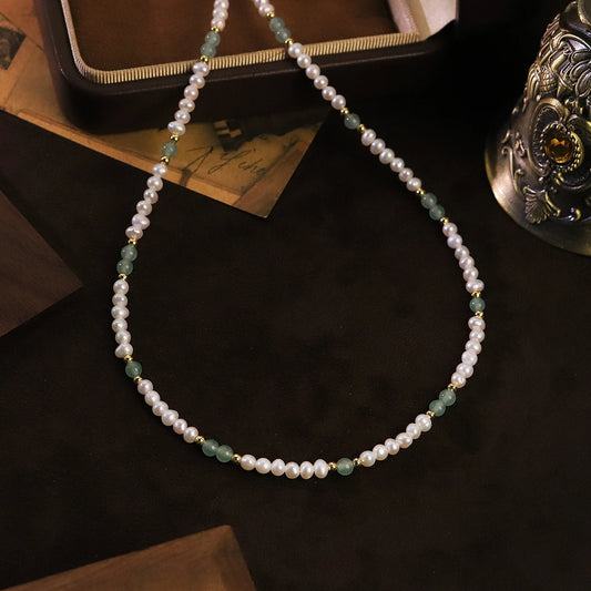 Natural Freshwater Pearl Jade Necklace for Women Daily Wear Vacation Wedding Gift Dainty Beaded Choker Necklace Bohemian Jewelry