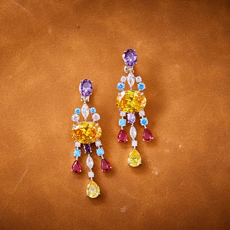Dubai Fashion Brass Long Color Tassel Pendant Necklace with Earrings Jewelry Set Suitable for Weddings and Gifts