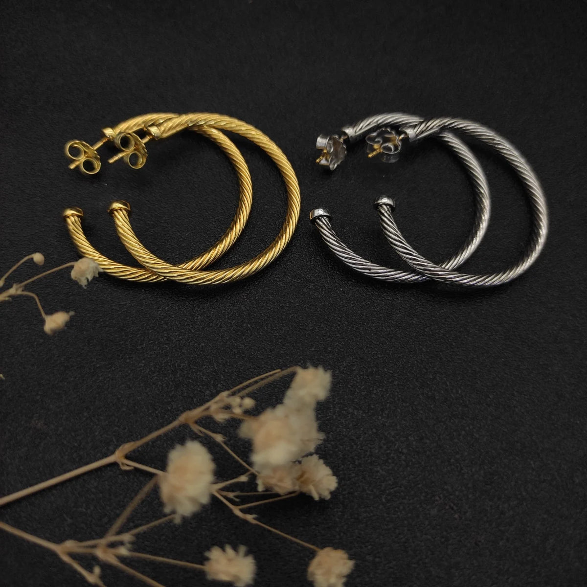 DY High-Quality Silver-Plated Large Cable Earrings. Gold-Plated Cable Earrings. Jewelry Wholesale.
