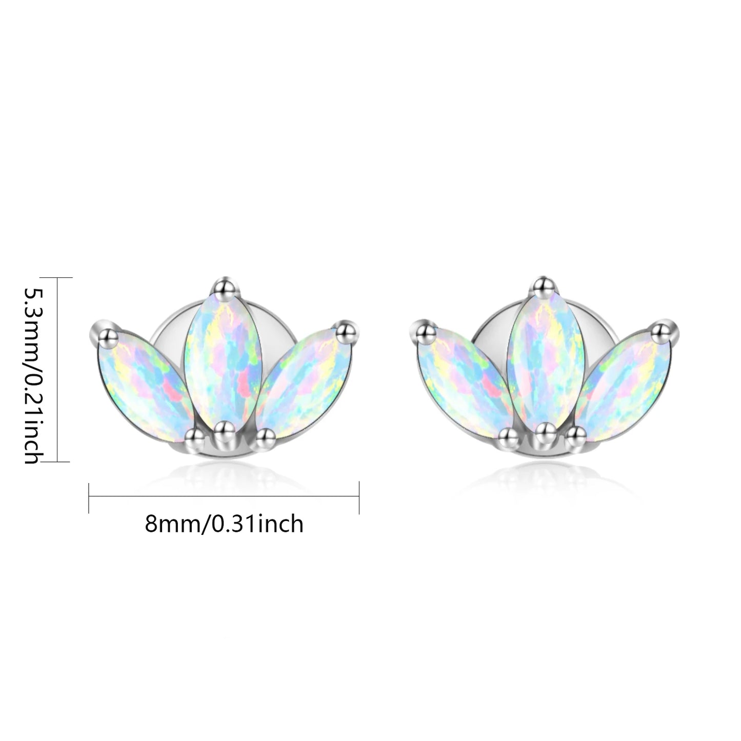 Flower Opal Stud Earrings - Blue Fire Opal Eye Detail Design | Playful Daily Jewelry Bulk Gifts