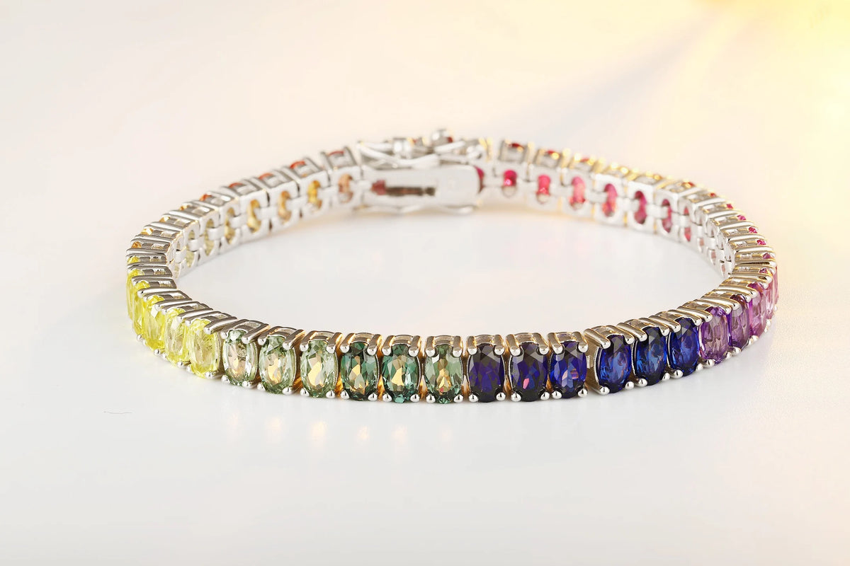 Gemfiori Custom Lab Grown Color Gemstone Bracelet Pick Any Gem Hue Colorful Symbolizes Colorful Life Fine Jewelry