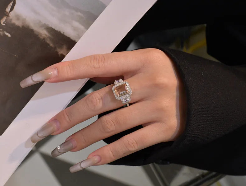 MuShan Jewelry Factory HCD Gemstones Emerald Ring Band 925 Sterling Silver Ring 8 * 10 Emerald Cut HCD Stones Ring Jewelry