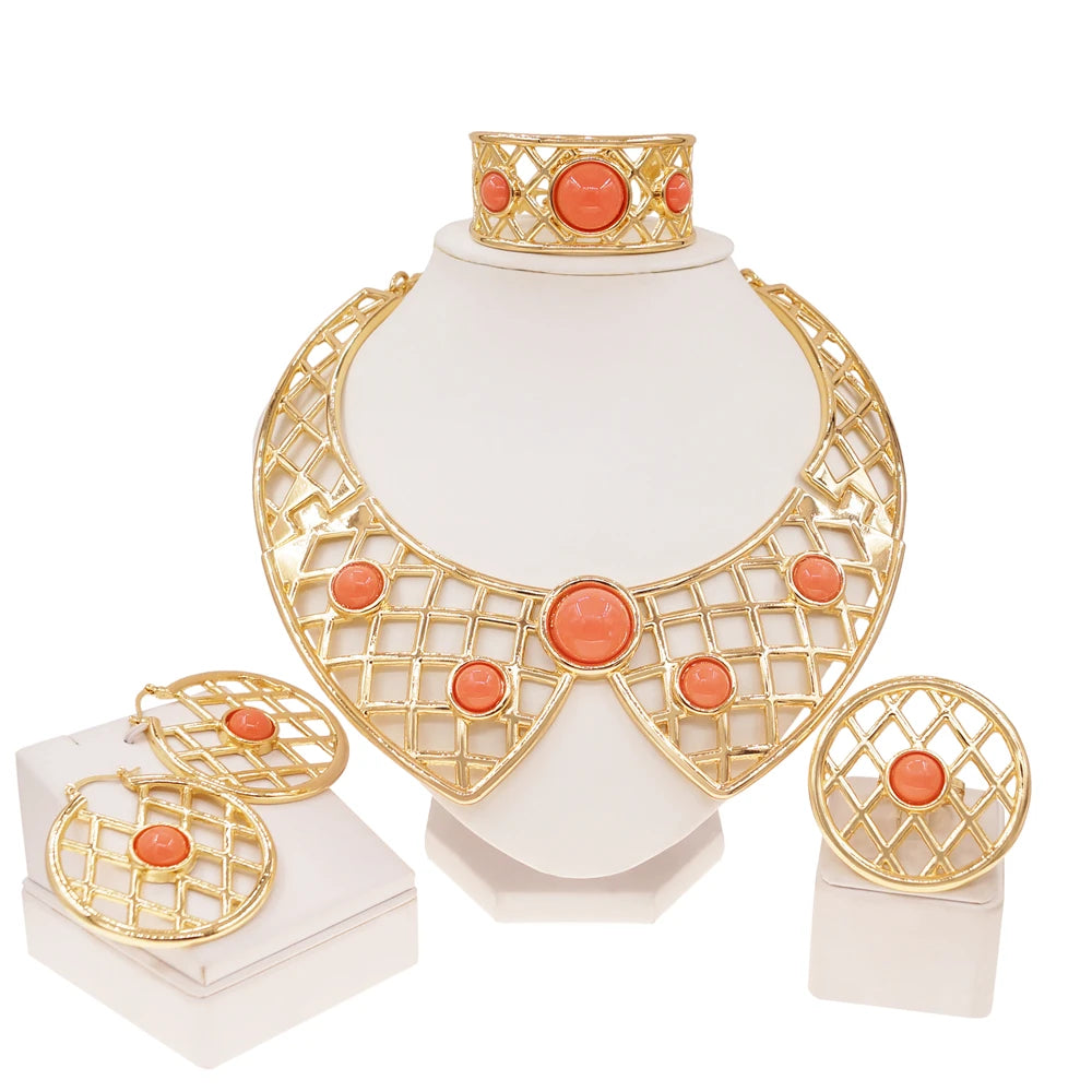 Zhuerrui Hot Sale Dubai Jewelry Sets Brazilian 18k Gold Plated Jewelry Sets Polished Glossy Craft Fashion Jewelry Sets H00611