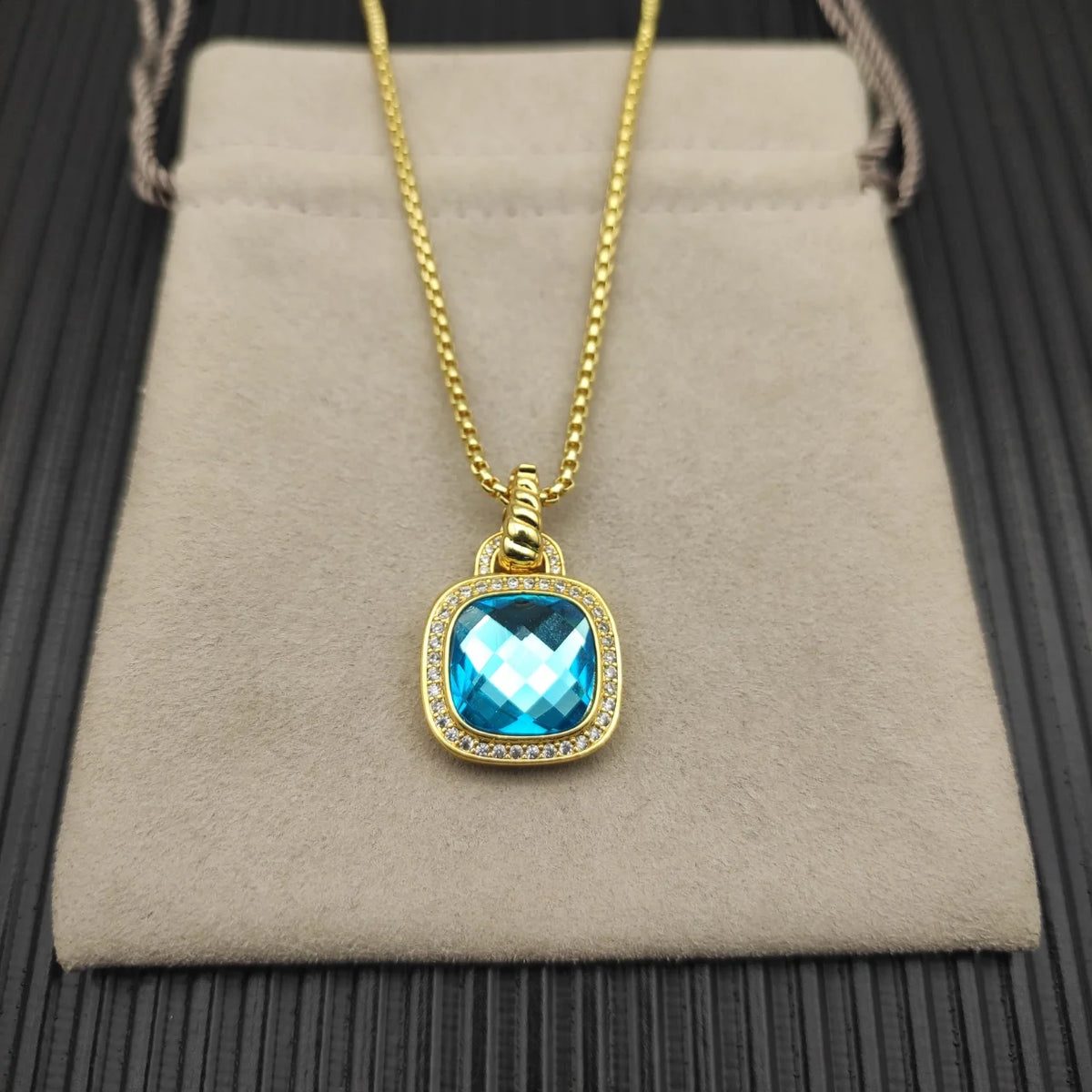 FASHIONISTA DY High-Quality Silver-Plated 14mm Square Diamond Necklace. Gold-Plated Colored Gemstone Necklace. Jewelry .
