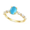 Gemfiori Abiding Classic Design 925 Silver Yellow Gold Plated Turquoise Rings Stacking Synthetic Gemstone Turquoise Ring in Stock
