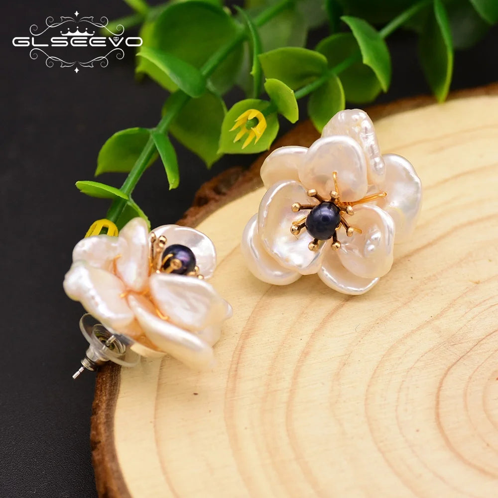 New Jewelry Yiwu Wholesale Natural Baroque Pearl Stud for Women Flower Earrings Korean Wholesale Bulk 18K Gold Plated Jewelry