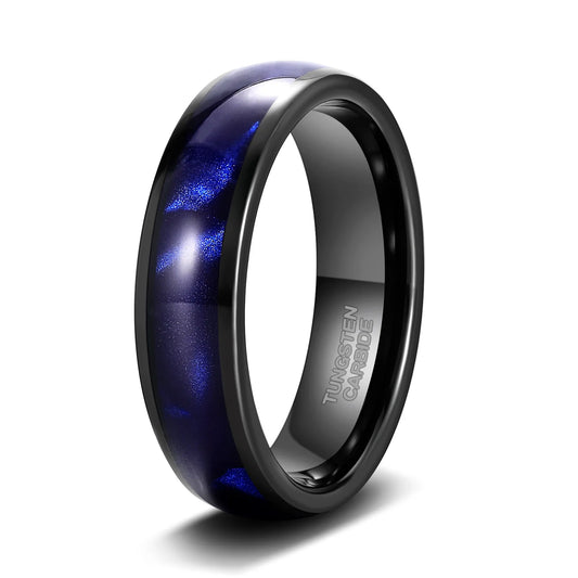 REBEL Blue Crushed Shell Inlay Tungsten Carbide Ring