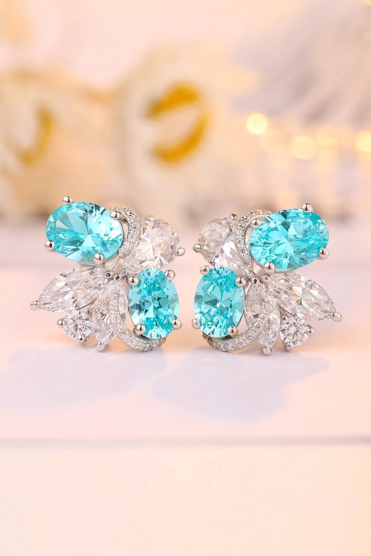 Gemfiori Anster High Quality S925 Lab Grown Paraiba Earring Stud Dainty Gemstone Stud Earrings for Women Daily Wear Gift