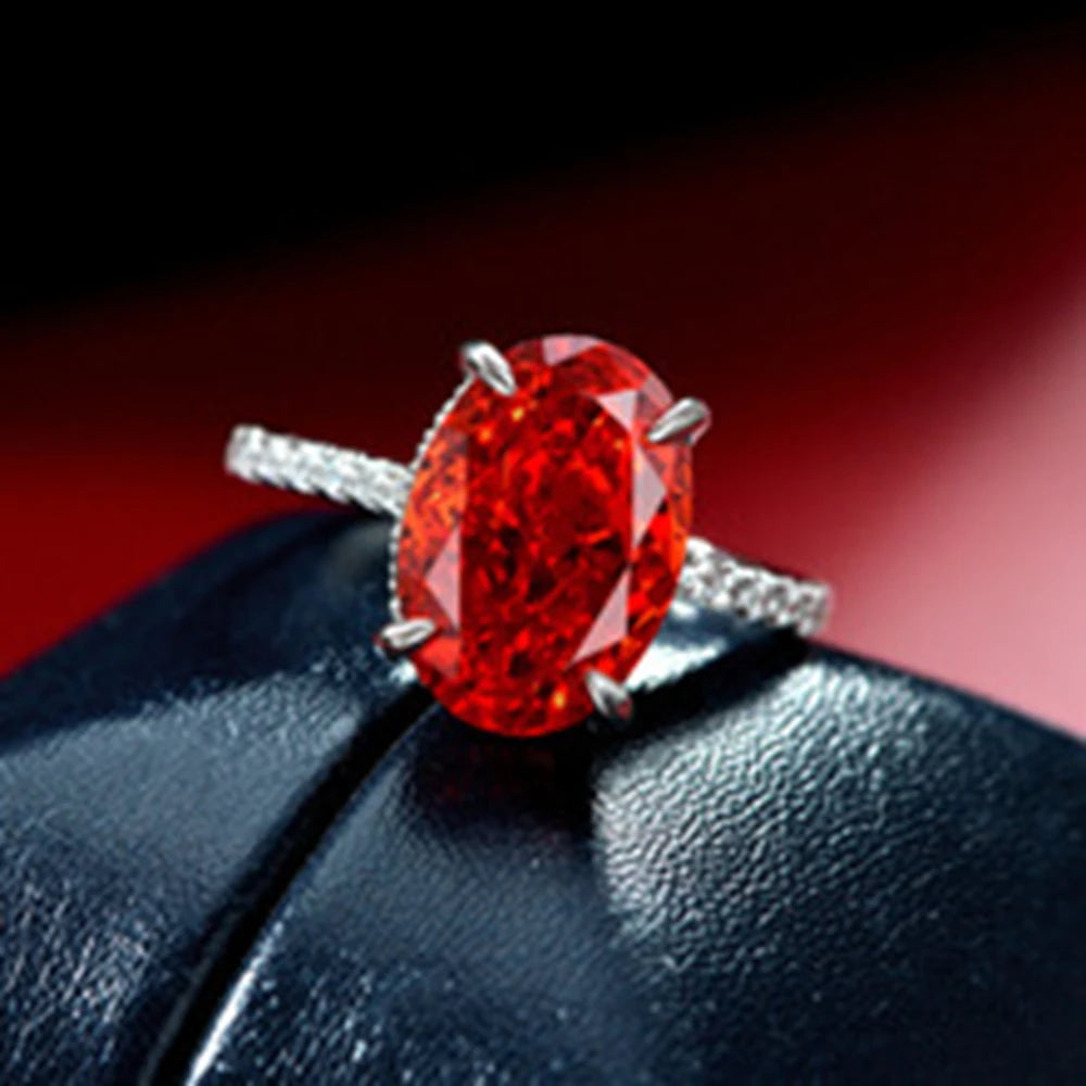 MuShan Jewelry Factory 4ct Padma Red High Carbon Diamond Ring 925 Set With 9*13 European and American Light Luxury