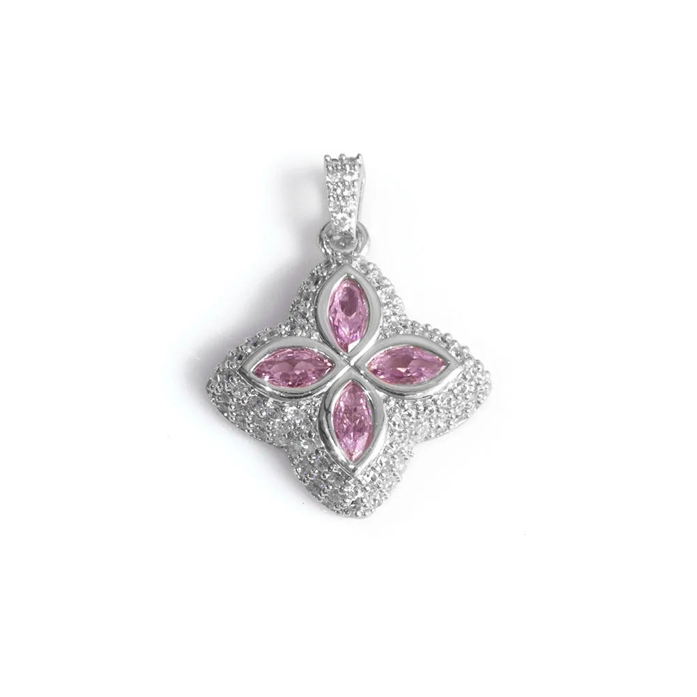 Luxury Full Zircon Four-Leaf Clover Pendant Necklace Hip-Hop Bling Jewelry Gold Plated Necklace
