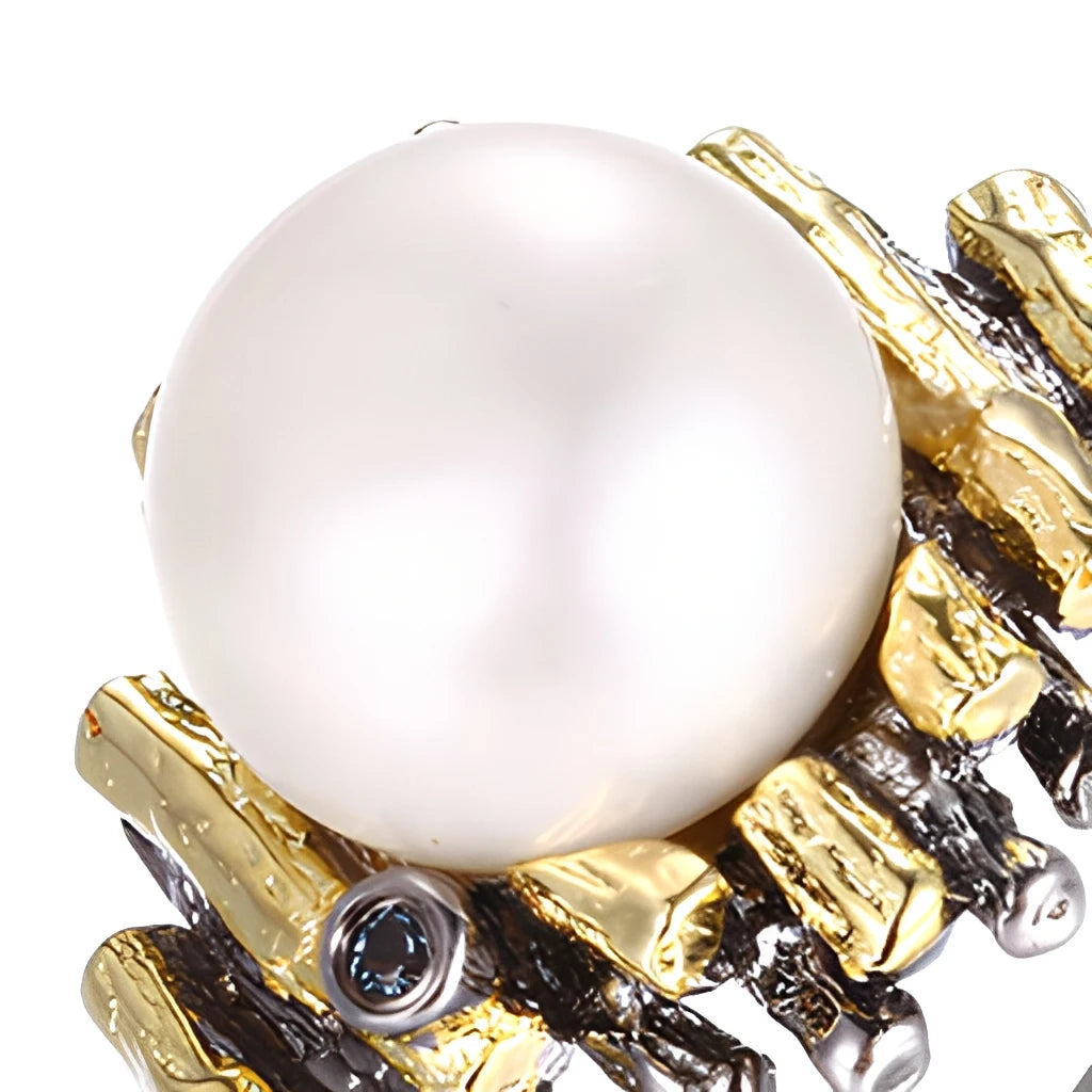 Unique 925 Sterling Silver Pearl Rhodium Jewelry Ring
