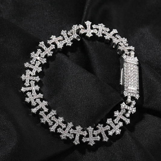 VIKING Micro Paved Zircon Cross Chain Bracelet – Gold & Silver Hip Hop