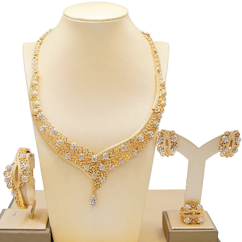 Zhuerrui Choking Necklace Bracelet Earrings Ring Jewelry Set Brazilian Gold Luxury Jewelry Set Gold Plated Jewelry SetHD20072214