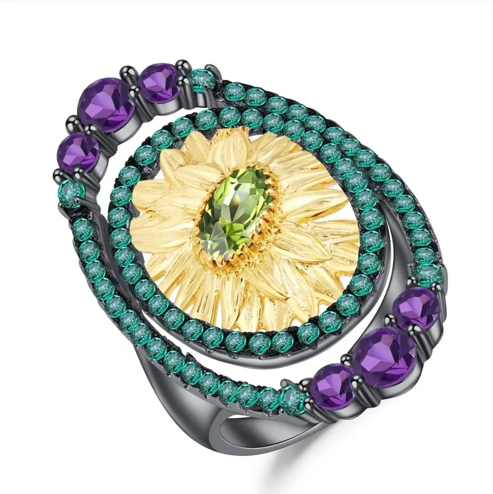 ArtistA Abiding Custom Green Natural Gemstone Ring Collection 925 Silver Natural Peridot Rings with Regular Open 2 Tone Design