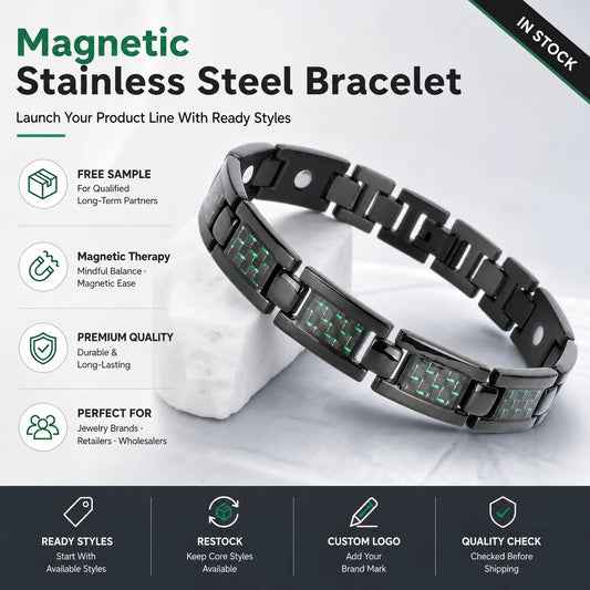 NEWLiFE MAGNETIC Stainless Steel Carbon Fibre Link Bracelet