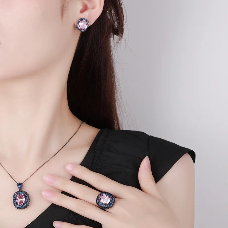 Gemfiori Light Luxury Earrings Necklace Ring Set High-end and Elegant Jewelry Fashionable and Versatile Jewelry