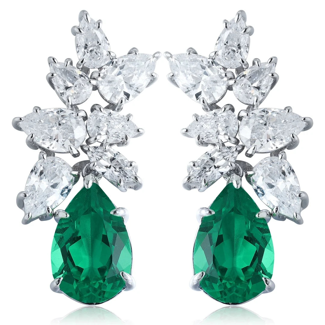 Gemfiori Customized Vintage 925 Silver Drop Pendant Earrings Lab Grown Gemstone Rhodium Plated Luxury Engagement Wedding Jewelry for Gift