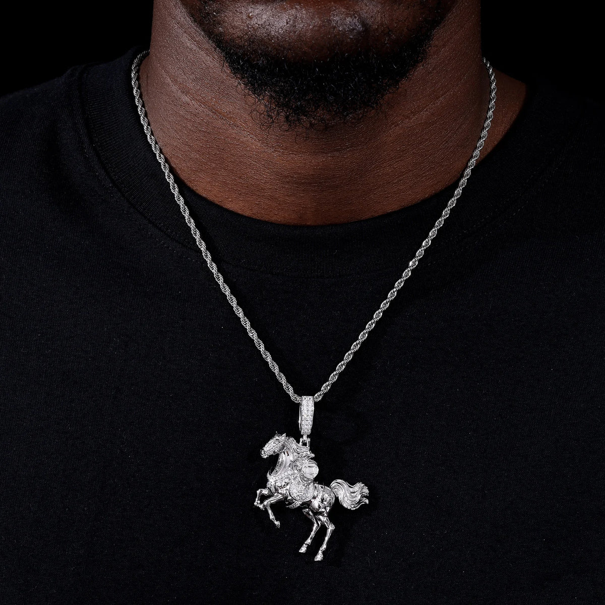 REBEL Luxury Galloping Horse Pendant 18K Gold Plated Brass AAAAA CZ Diamond Animal Charm Necklace High Quality Jewelry Factory