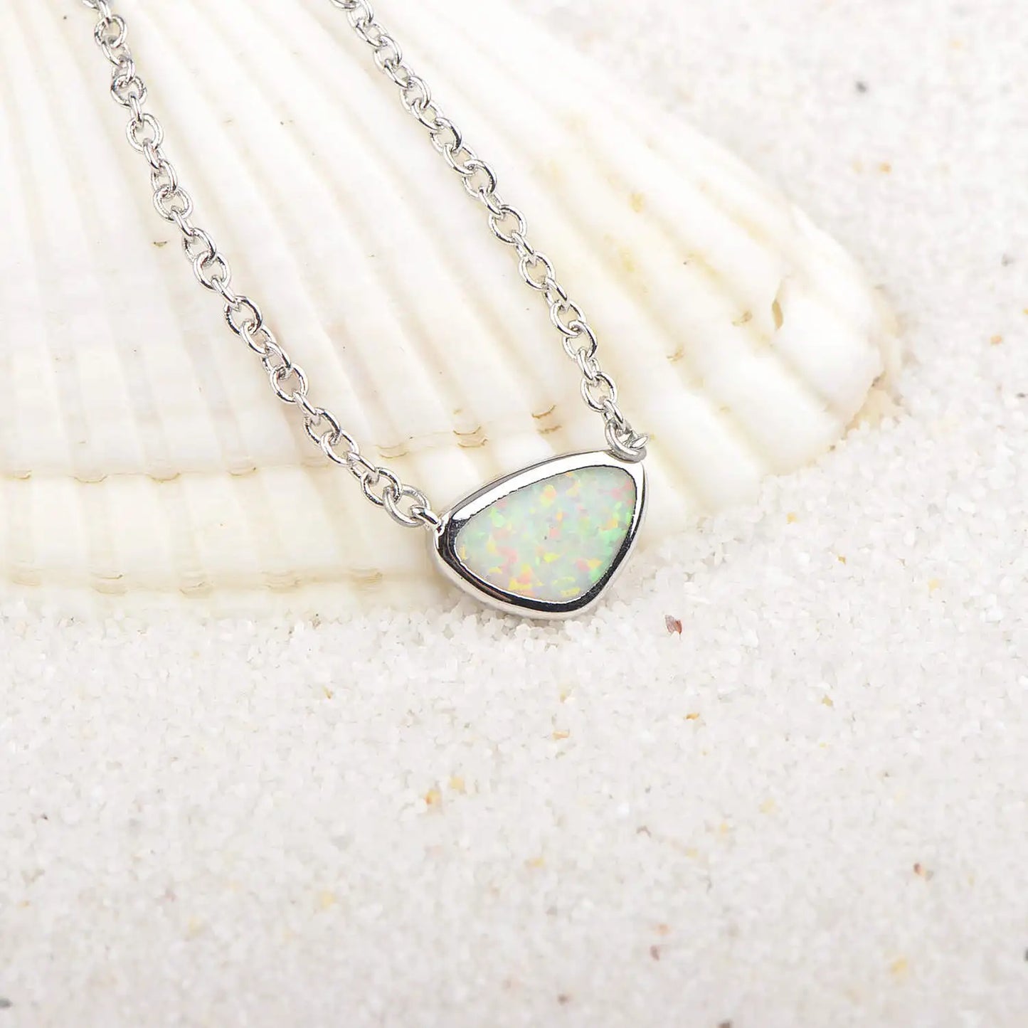 Aobao Triangle Tooth Necklace Geometric Pendant Sweater Chain Opal Wholesale