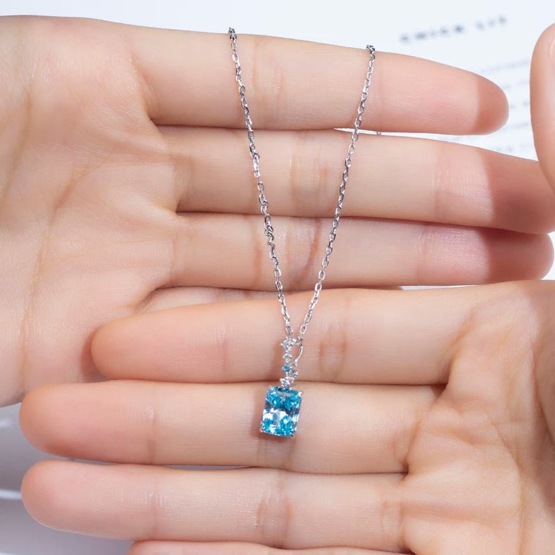 Messi Jewelry  MSN-775 18K White Gold Lab Aquamarine Lab Sapphire Fine Jewelry Pendants