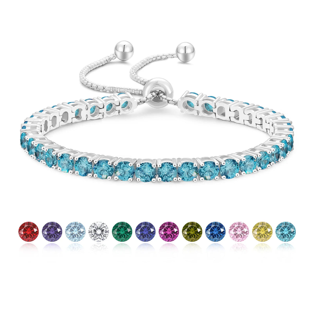 ArtistA Colorful Birthstone Bracelet Women Mom Wife Birthday Adjustable Chain Jewelry Gifts 14K Gold Plated Classic Bolo Tennis Bracelet