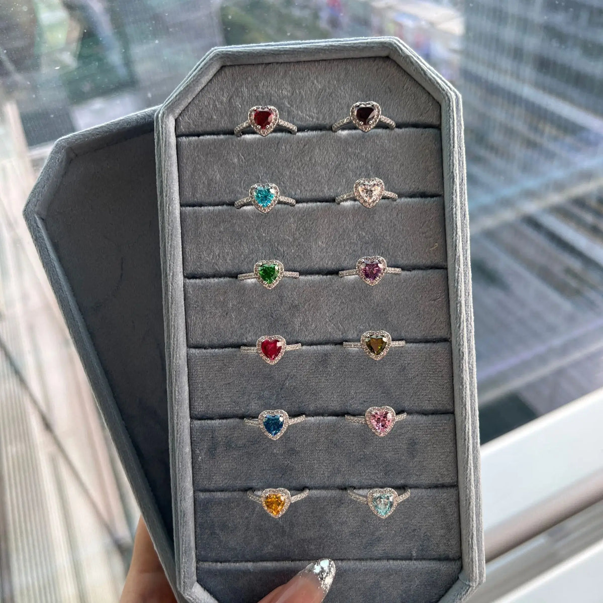Gemfiori Bestseller S925 Sterling Silver Electroplated Natural Stone Personality Ring Womens Twelve Zodiac Series Wedding Heart Proposal