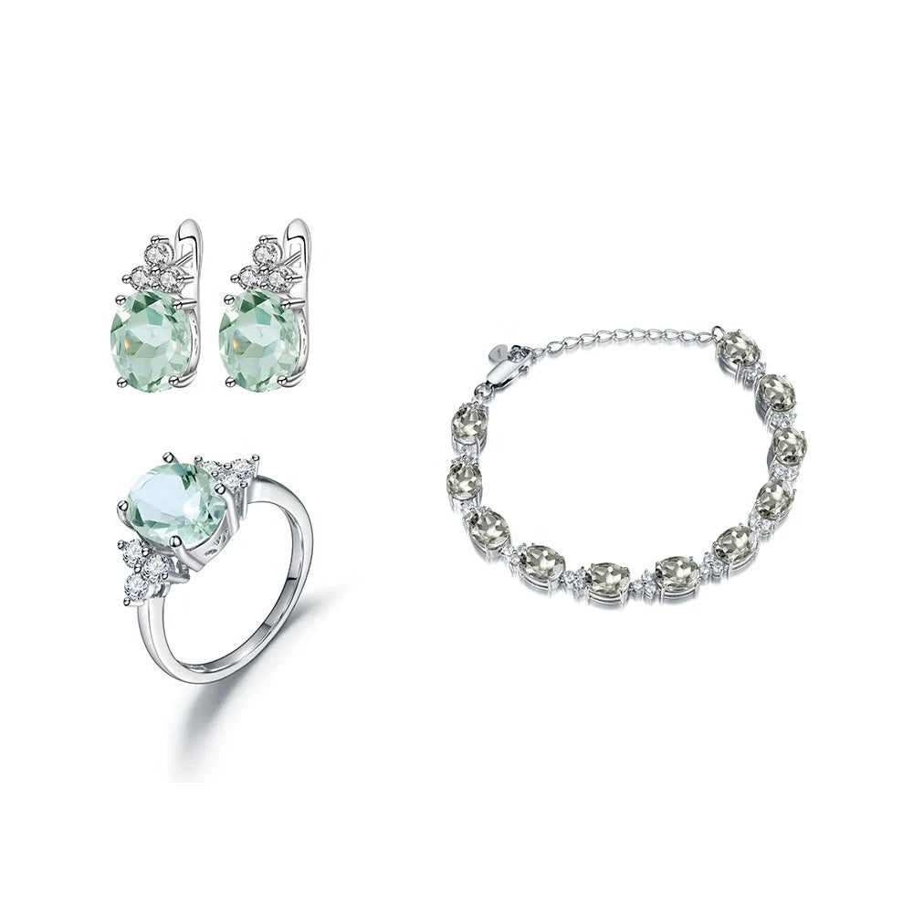 ArtistA Abiding Delicate Factory Great Price Green Amethyst Prasiolite Gemstone 925 Sterling Silver Fine Jewelry Sets for Women