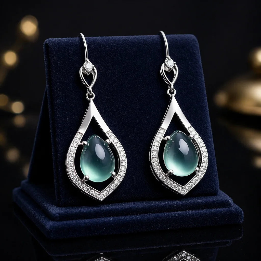 Fashion Jewelry Sets  925 Sterling Silver Gold-plated Natural Grape Stone Earring Pendant Set  Women Jewelry Set