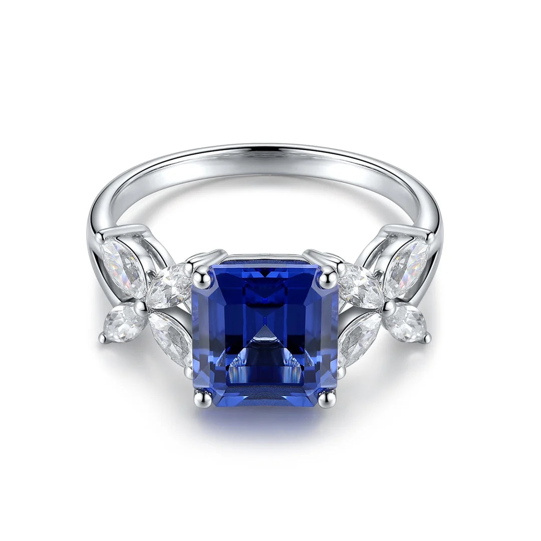 Gemfiori Jewelry Trendy High Quality S925 Silver Cultivated Sapphire Ring Unisex Engagement Ring for Wedding Party or Gift