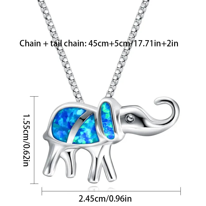 Dainty Opal Elephant Necklace - Handcrafted Silver Plated CZ-Embedded Animal Jewelry Bulk