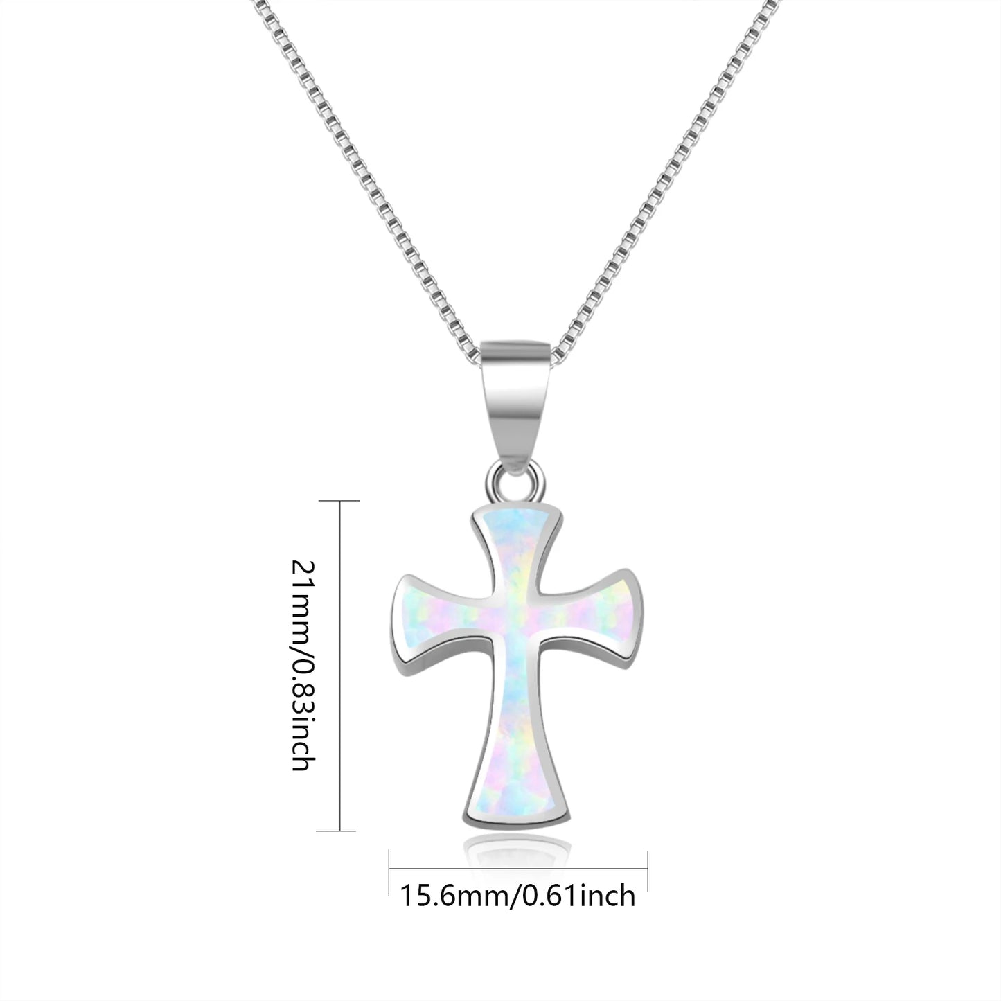 Dainty Opal Cross Necklace - Handcrafted Silver Plated Religious Jewelry Bulk for Ladies