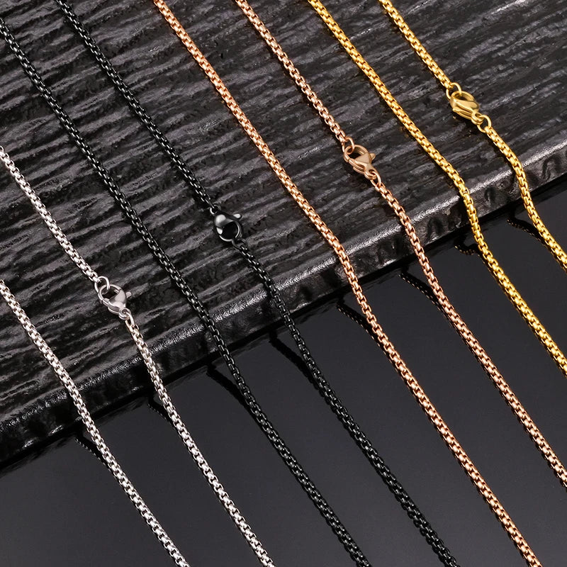 REBEL 18K Gold Plated Stainless Steel Link Chain Necklace for Men Women Black Rose Gold Color Waterproof Jewelry Simple Necklace