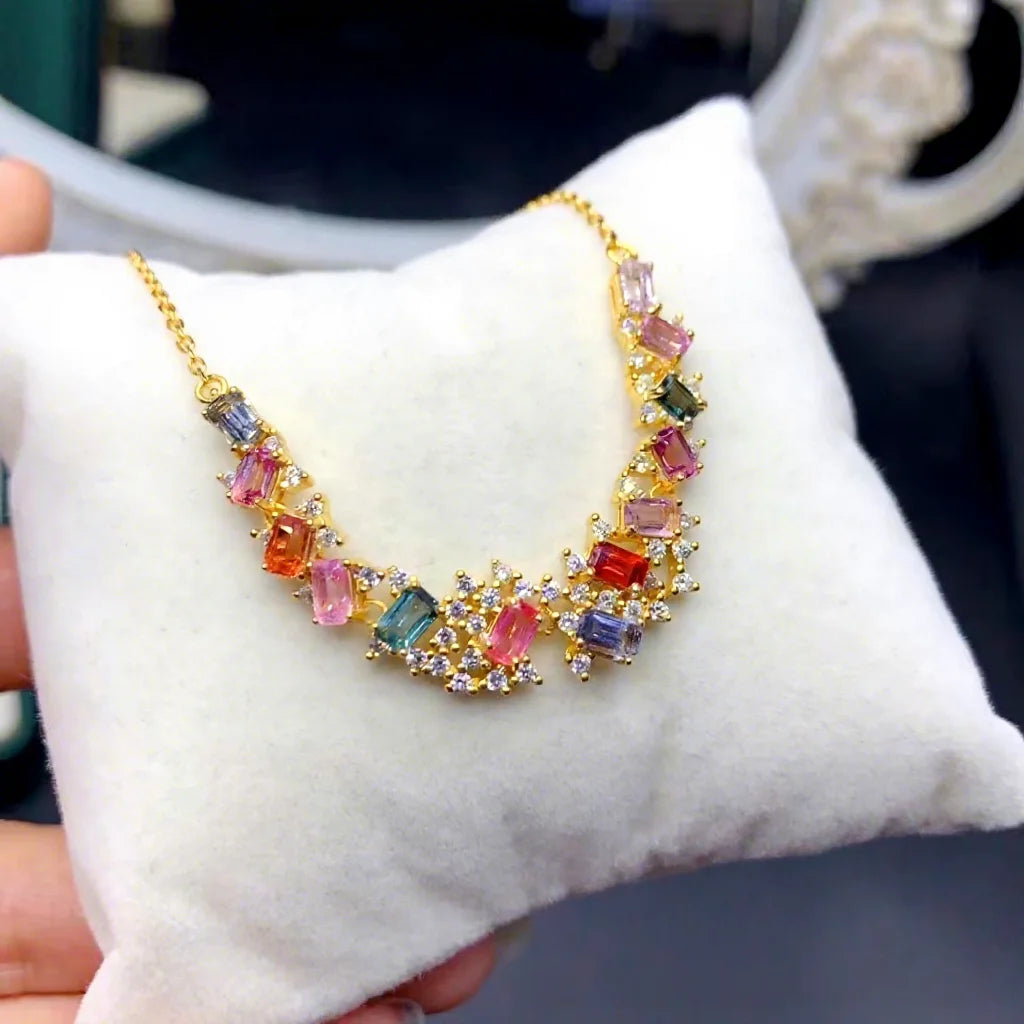 Spinel Natural Stone Necklace Bracelet-925 Silver Rhodium Plated High-End Jewelry for Women Everyday Wear-Wholesale Drop