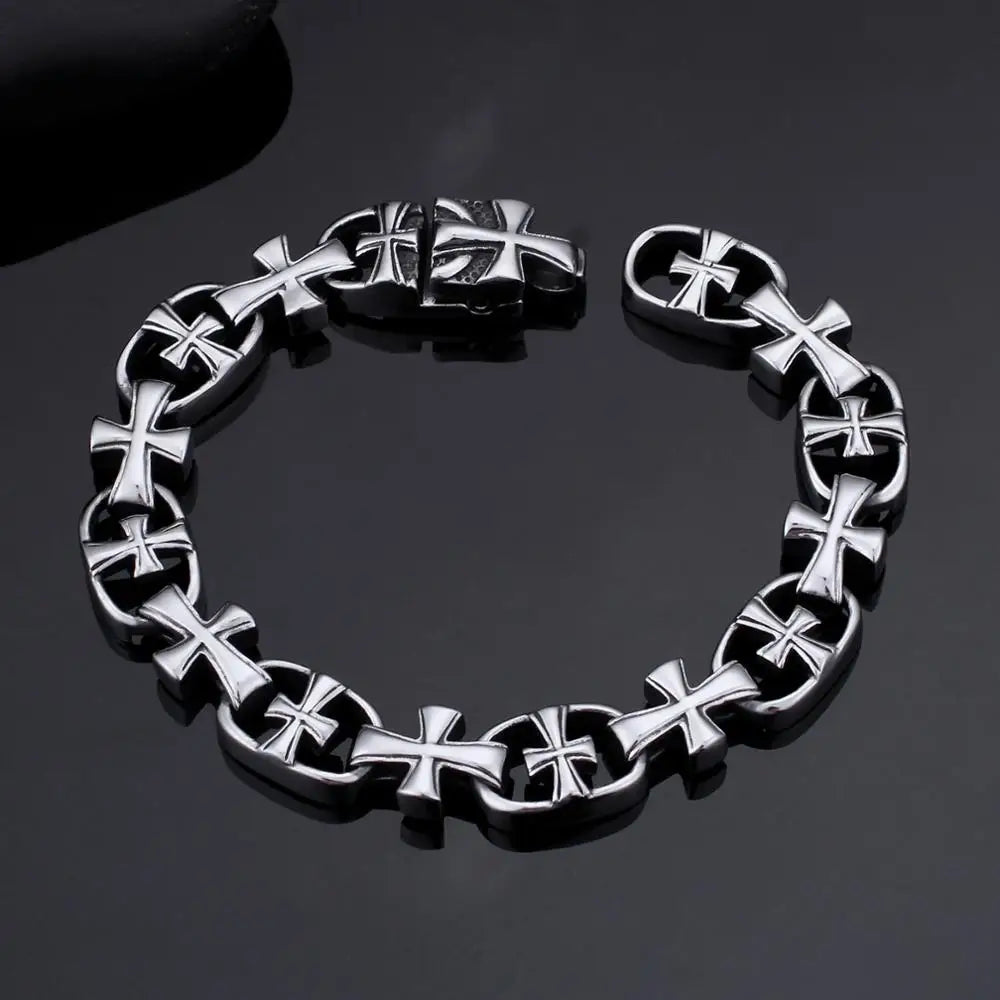 KALEN Classic 21cm Stainless Steel Cross Charm Bracelets for Men